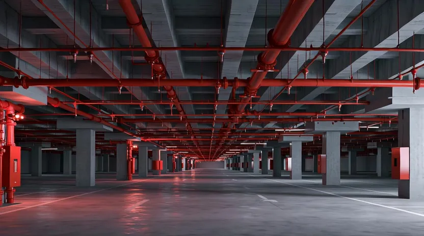 Hydrosanitary and fire protection networks for a corporate building